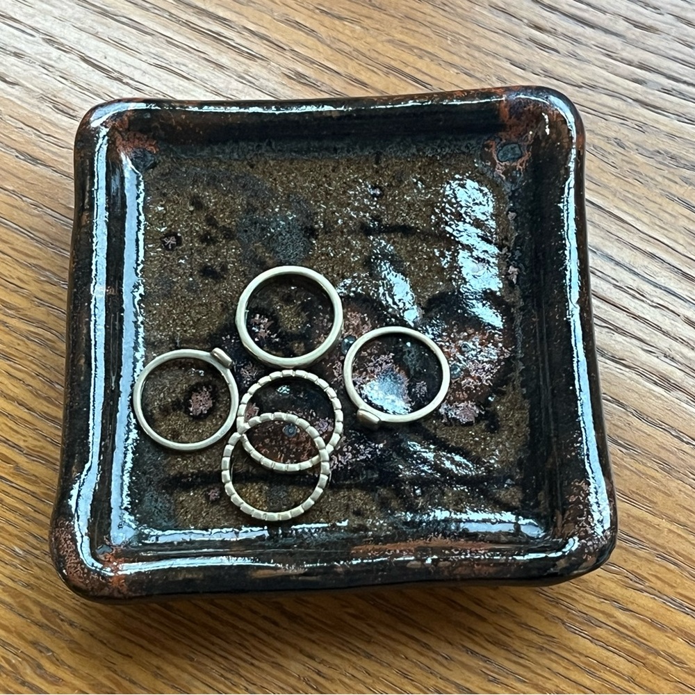 Handmade Footed Art Pottery Tea Bag Holder Trinket Jewelry & Ring Dish